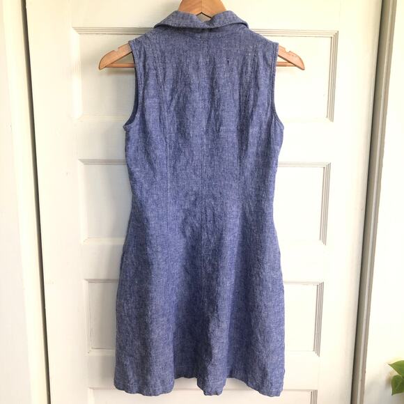 Anne Klein Linen Blend Button Front Collared Shirt Dress Blue 6 Coastal Preppy - Picture 7 of 10